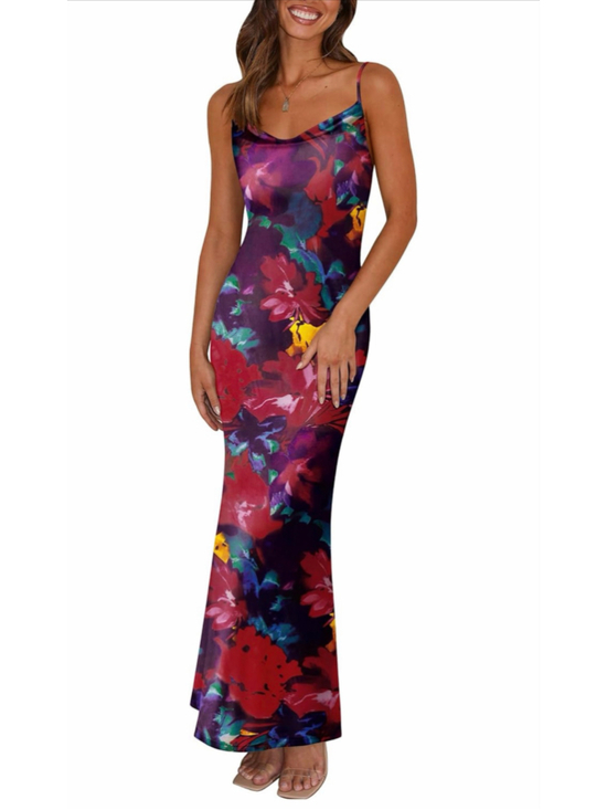 PRETTYGARDEN Dresses & Skirts - NEW Floral Spaghetti Strap Maxi Dress Stretch Bodycon L